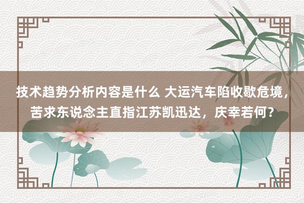 技术趋势分析内容是什么 大运汽车陷收歇危境，苦求东说念主直指江苏凯迅达，庆幸若何？