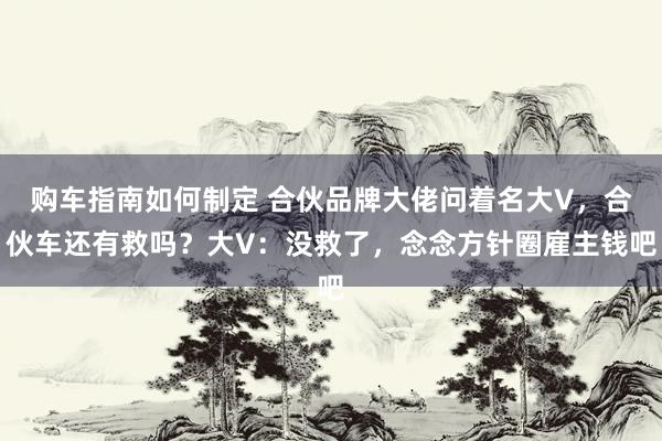 购车指南如何制定 合伙品牌大佬问着名大V，合伙车还有救吗？大V：没救了，念念方针圈雇主钱吧