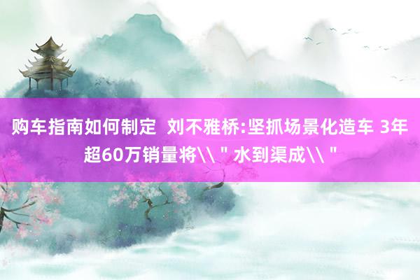 购车指南如何制定  刘不雅桥:坚抓场景化造车 3年超60万销量将\＂水到渠成\＂