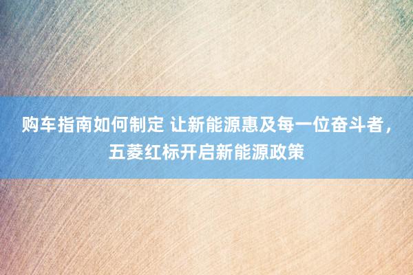 购车指南如何制定 让新能源惠及每一位奋斗者，五菱红标开启新能源政策